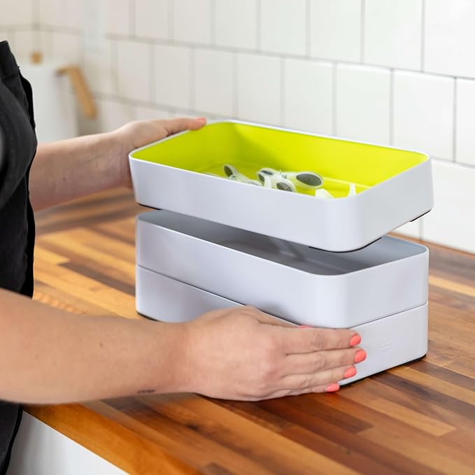 Three by Three Seattle 6 Piece Metal Stacking Bins + Drawer Organizers Set: - Image 5