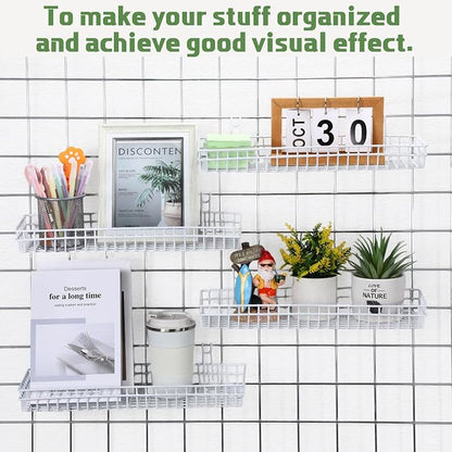 Blulu 4 Pcs 15.75 x 5.91 x 1.97 Inch Metal Grid Wall Baskets - Image 3