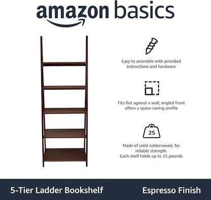 Amazon Basics Ladder Bookshelf Organizer, Solid Rubberwood Frame, Espresso - Image 4