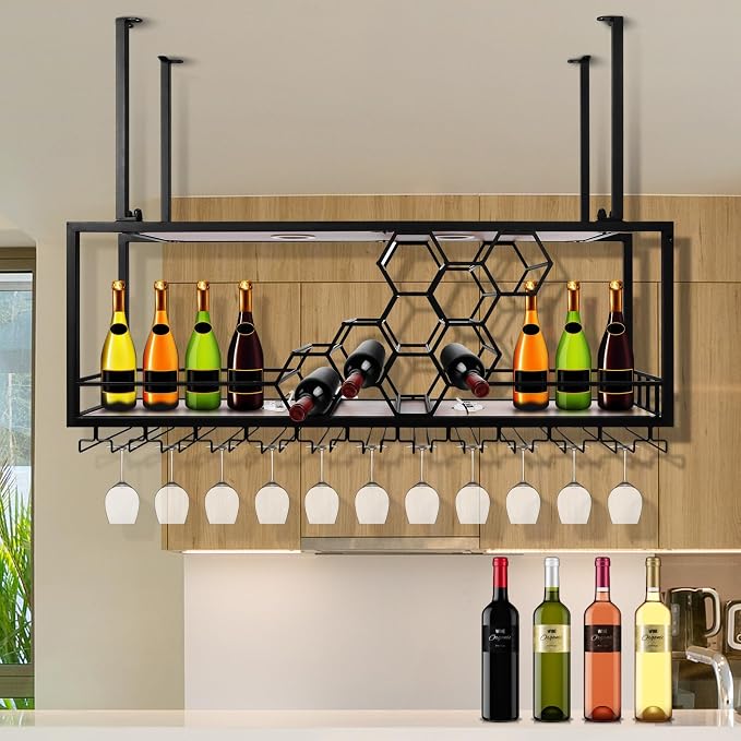 Metal Hanging Wine Rack, Metal Bar Liquor Bottle Display Shelf Wall Wine - Image 4