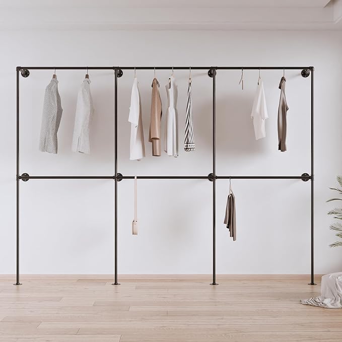 Industrial Pipe Clothing Rack, Heavy Duty Wall Mounted Clothes Rack, Retail by Anynice