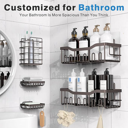 EUDELE 5-Pack Rustproof Stainless Steel Shower Caddy – No Drill Adhesive - Image 2