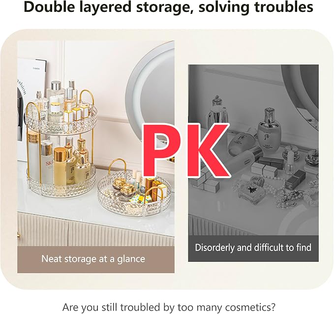 Double Layered Glass Tray with Golden Handles, Circular Decorative Storage Rack - Image 7