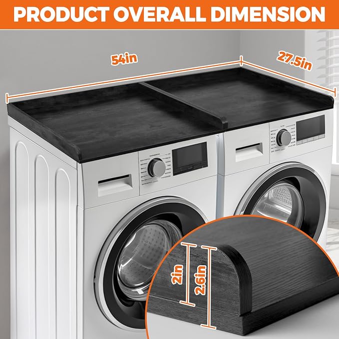 Washer Dryer Countertop, Wooden Laundry Countertop Set of 2 Dryer Storage Shelf - Image 2