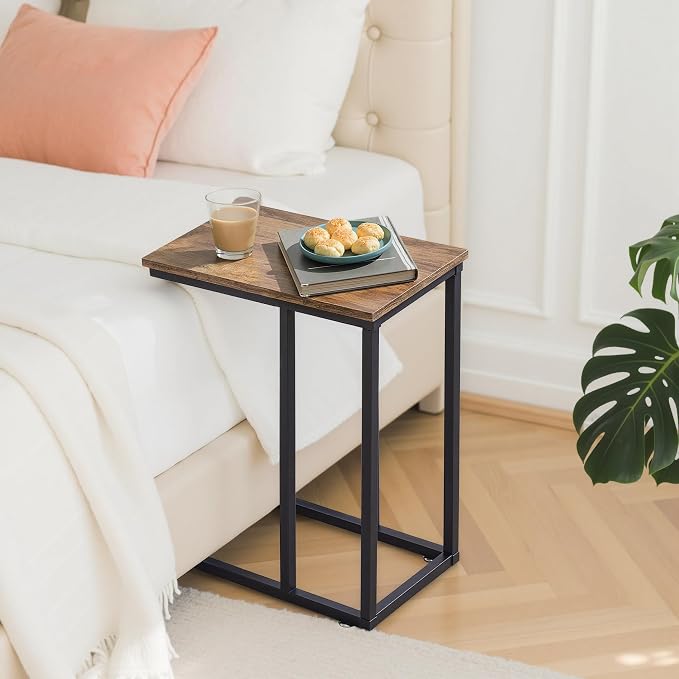 VECELO C Shaped End Side Table for Sofa Couch and Bed Snack TV Tray for Living - Image 8