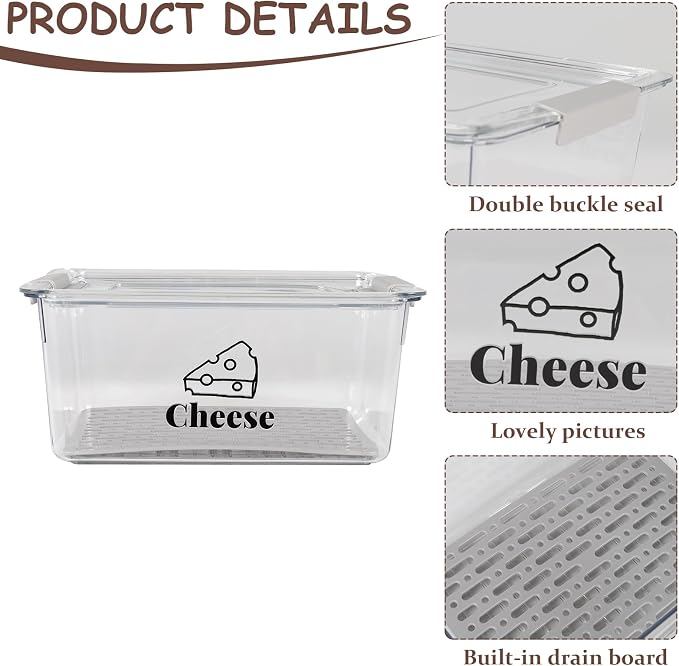 Cheese Container Airtight with Draining Basket Cream Cheese Sliced Cheeses Box - Image 3