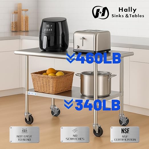 Hally Stainless Steel Table for Prep & Work 24 x 48 Inches - Image 4