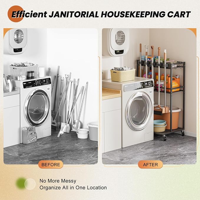 Broom Holder with Cleaning Supplies Organizer, Broom Closet Storage Cabinet - Image 6