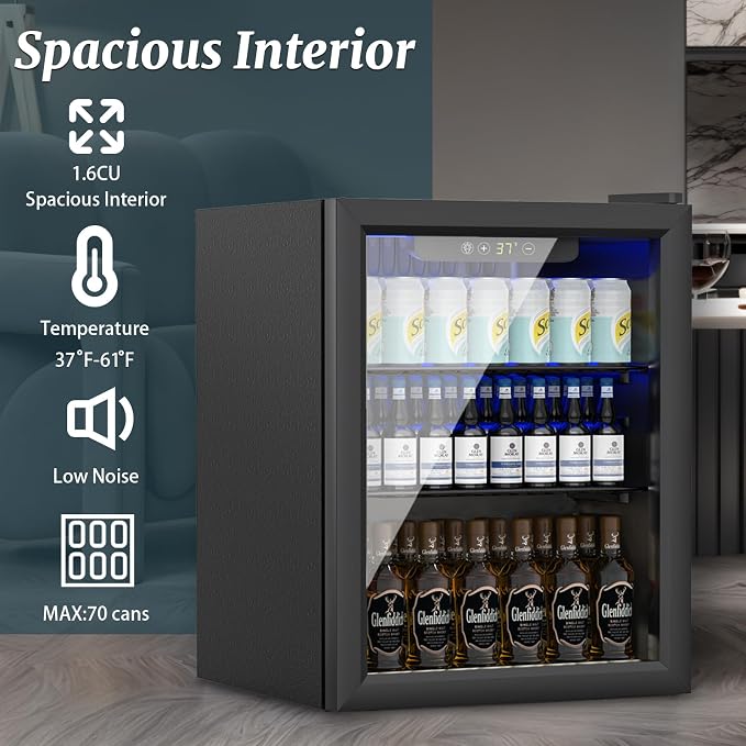 Mini Fridge 70 Can Beverage Refrigerator, 1.7 Cu.Ft Drink Fridge - Image 4