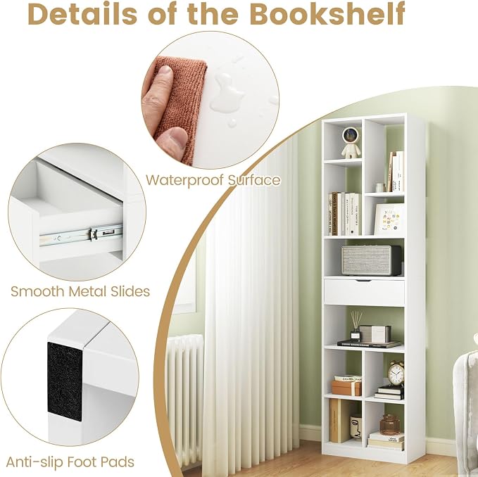 Giantex 71" Bookcase with Drawer Set of 2, Tall Freestanding Bookshelf with 10 - Image 5