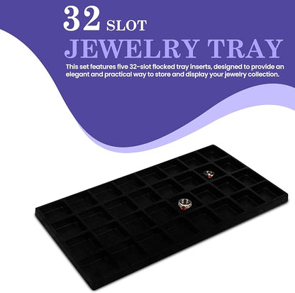 Novel Box 5 Pack 32-Slot Black Liner Jewelry Storage Tray Inserts 14.75x8.25x1 - Image 3