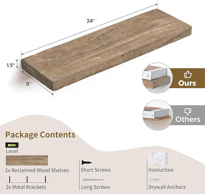 Floating Shelves, 8 Inch Deep Rustic Solid Reclaimed Wood Wall Shelves - Image 3