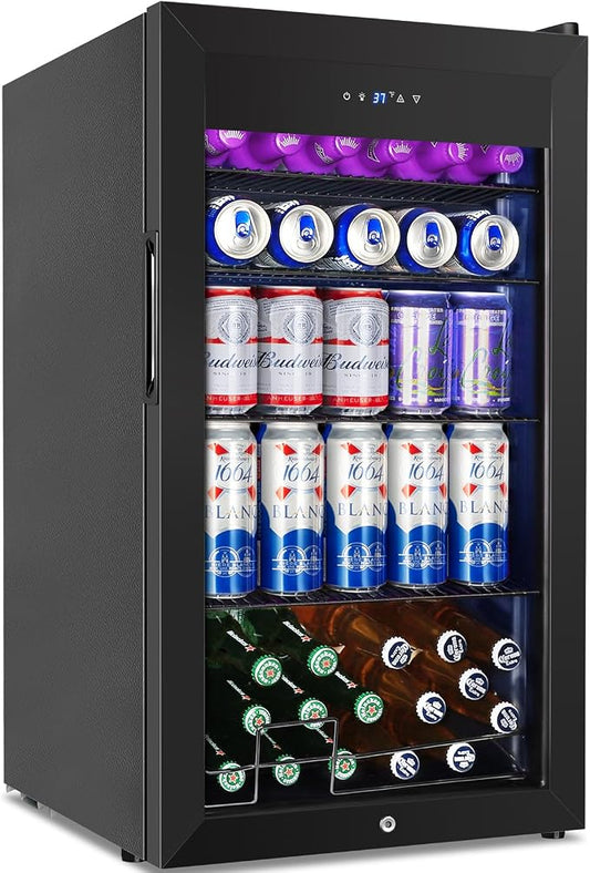 128 Cans Beverage Refrigerator Cooler, 3.2 Cu.Ft Mini Drink Fridge Glass Door by Velieta-SpecialistinFridge