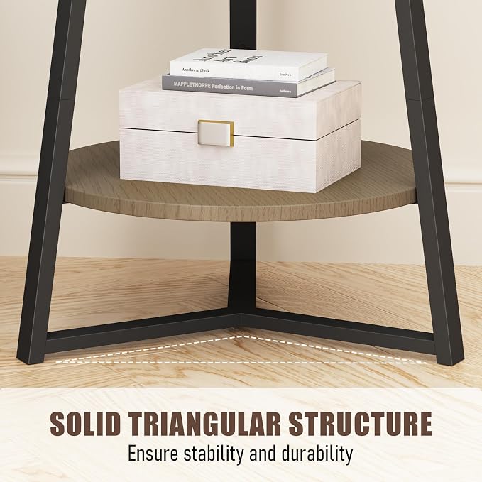 Gadroad Round End Table with Storage Shelf, 2 Tier Farmhouse Side Table - Image 6