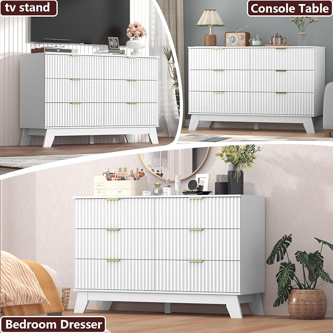 Fluted Dresser for Bedroom, 6 Drawer Dresser for Closet, Storage Cabinet and - Image 4