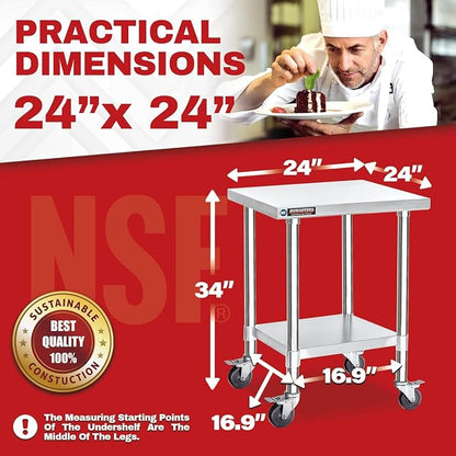 DuraSteel 24x24 NSF Stainless Steel Cart Work Table - Image 2