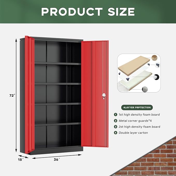 Greenvelly Metal Garage Storage Cabinet, Tall Cabinets - Image 3