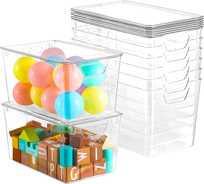 6 Pack Clear Storage Bins with Lids, 7 Quart Stackable Storage Boxes by Freebat