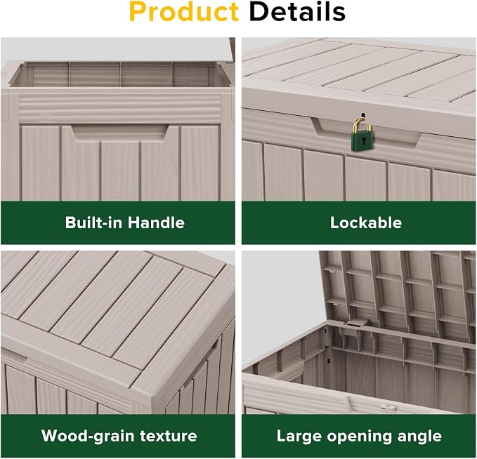 45 Gallon Outdoor Storage Box Waterproof Lockable Resin Deck Box Large - Image 4