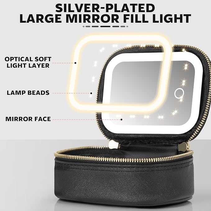 Small Makeup Bag with Led Mirror, Mini Travel Make up Bag 3 Light Modes - Image 4