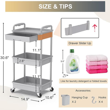 Goovilla 3 Tier Rolling Utility Cart Organizer - Image 4