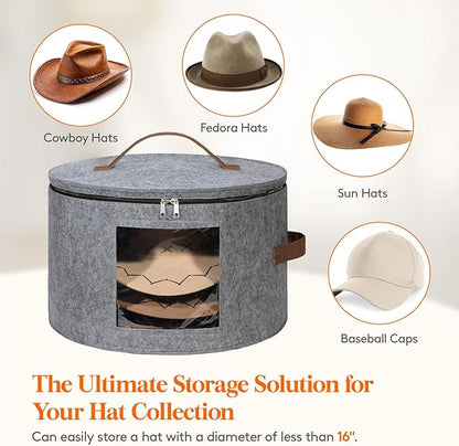 Lifewit Round Cowboy Hat Box for 7 Caps, Large Felt Hat Organizer Bag for Men & - Image 5