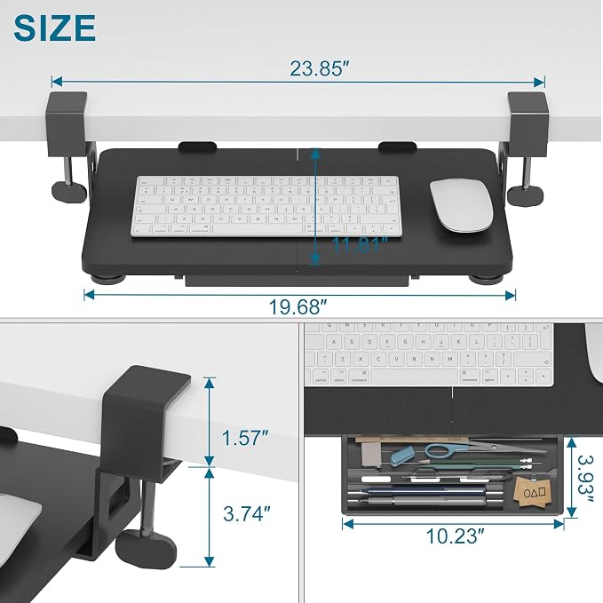 ETHU Keyboard Tray Under Desk, 19.7" X 11.81" Small Size Keyboard Drawer - Image 3
