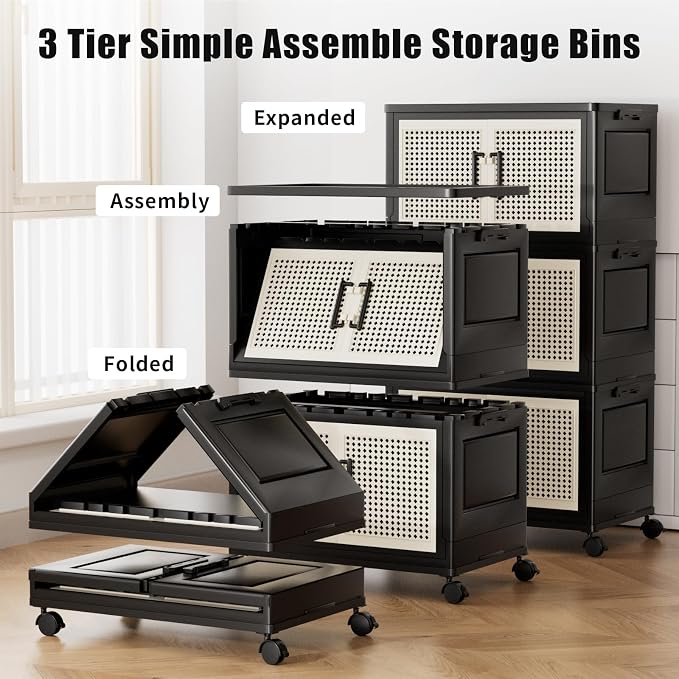 Stackable Storage Bins with Lids, Collapsible Plastic Storage Box Closet - Image 2