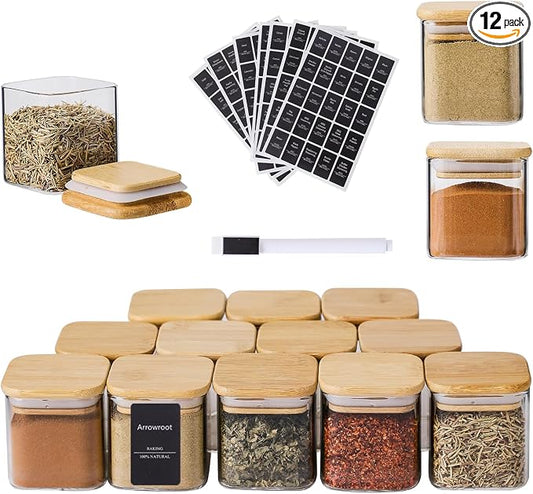 12Pcs 4oz Spice Jars with 275 Labels, Small Seasoning Glass Container Empty by HOMTOP