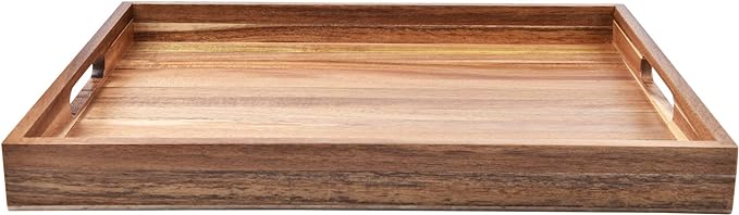 Acacia Wood Serving Tray with Handles – Decorative Serving Trays Platter - Image 2