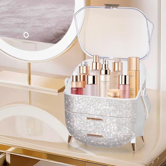 MASSY Egg Shape Makeup Storage Box, Countertop Portable Vanity Cosmetics - Image 3