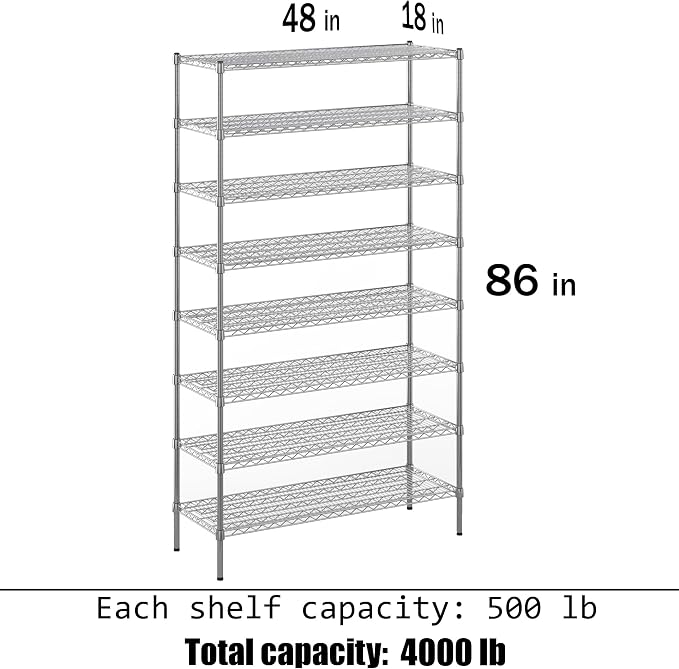 18" Deep x 48" Wide x 86" Height Wire Shelving Kit | 8-Tier | NSF Commercial - Image 3