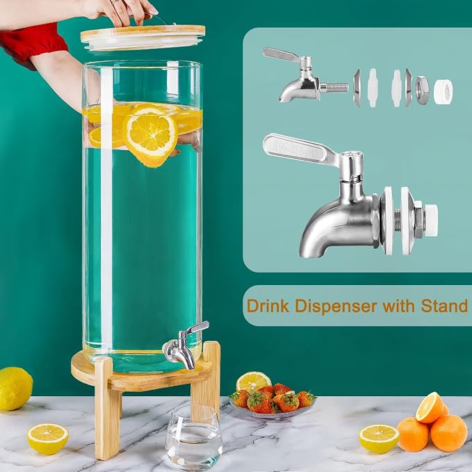 Beverage Dispenser, 3.5 Gallon Glass Drink Dispenser - Image 4