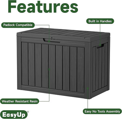 EasyUp 45 Gallon Outdoor Storage Box, Resin Waterproof UV-Resistant Deck Box - Image 3
