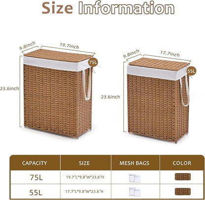 Slim Wicker Laundry Hamper - Image 2