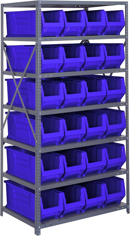Quantum Storage Systems 2475-951BL Solid Heavy Duty 7 Shelves 24 HULK Blue Bins by QuantumStorageSystems