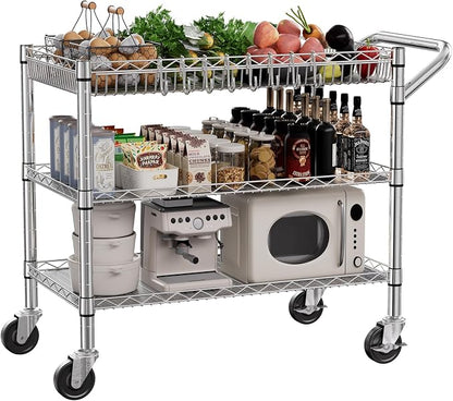 NTE Utility Cart with Wheels, 990lbs Capacity Metal 3 Tier Rolling Carts - Image 2
