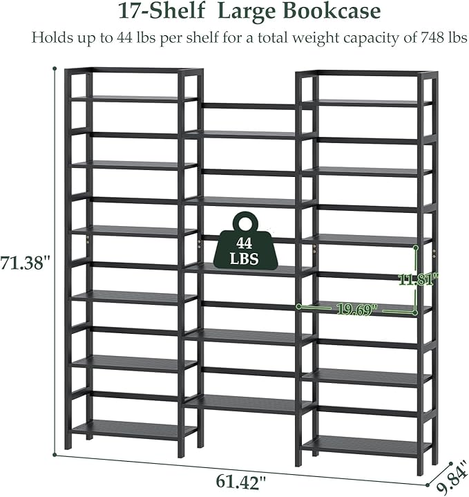 Homykic Bamboo Triple Wide Bookshelves and Bookcases, 6-Tier Shallow Open - Image 2