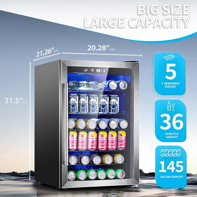 Antarctic Star Beverage Refrigerator, 145 Can Mini Fridge, Freestanding wine - Image 4