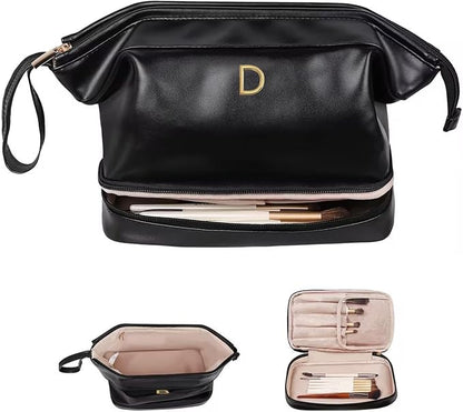Wedding Gift Initial Makeup Bag, Personalized Double Layer Cosmetic Bag by Vogewood