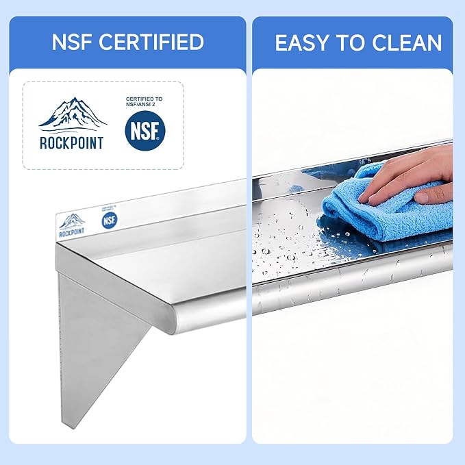 ROCKPOINT Stainless Steel Shelf 18 x 48 Inches 400lb, NSF Metal Commercial - Image 5
