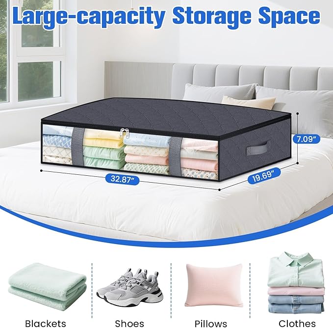 Under Bed Storage Containers, 2 Pack Blanket Storage Bags, Collapsible Storage - Image 2