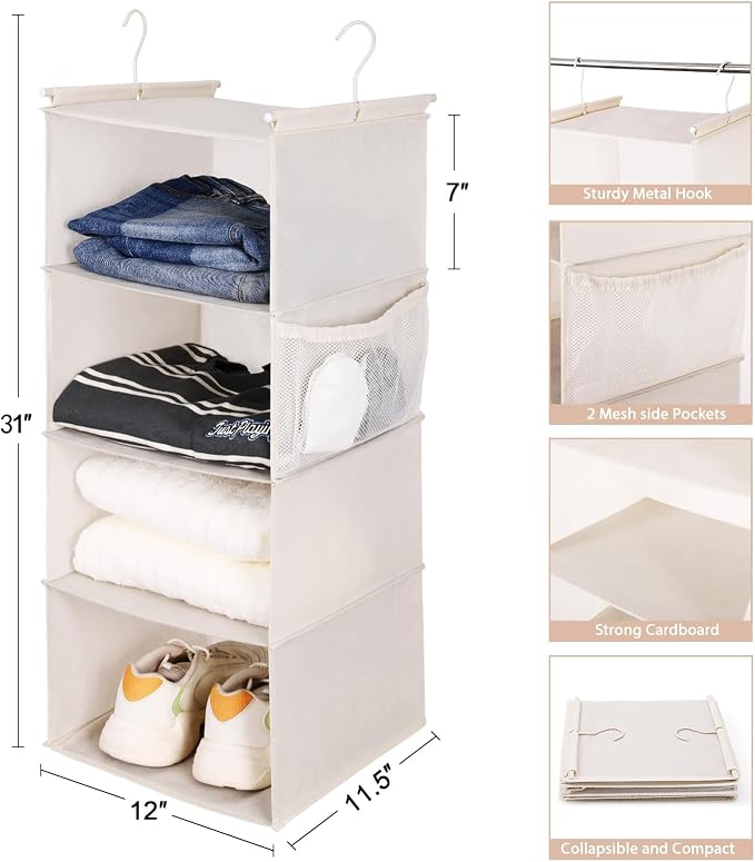 MAX Houser 4 Tier Shelf Hanging Closet Organizer, Closet Hanging Shelf - Image 3