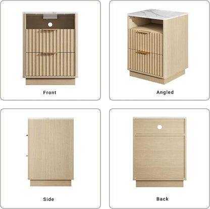 Fluted Night Stand with Charging Station, 2 Drawers End Table with Storage - Image 8