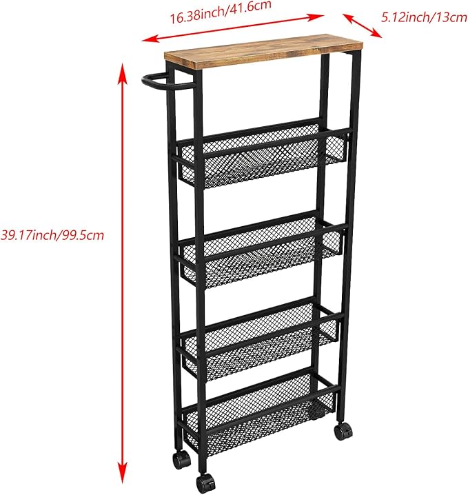 AZERPIAN Slim Rolling Cart 5 Tier Narrow Storage Cart on Wheels - Image 7