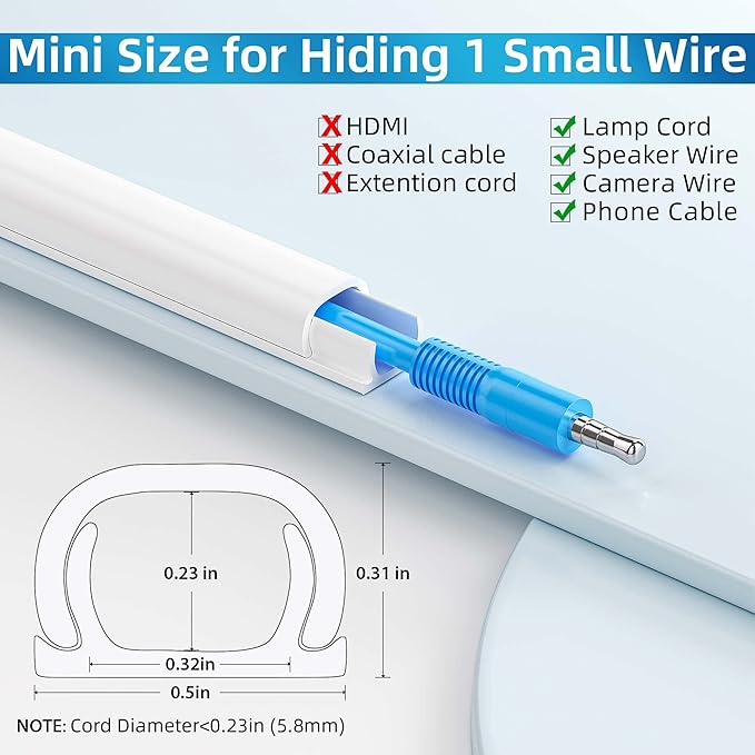 Yecaye 128in Mini Cord Hider for 1 Mini Wire, On-Wall Cord Cover Channel - Image 2