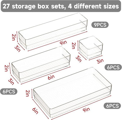 27 PCS Clear Plastic Drawer Organizer Set, 4 Sizes Acrylic Drawer Storage Trays - Image 2