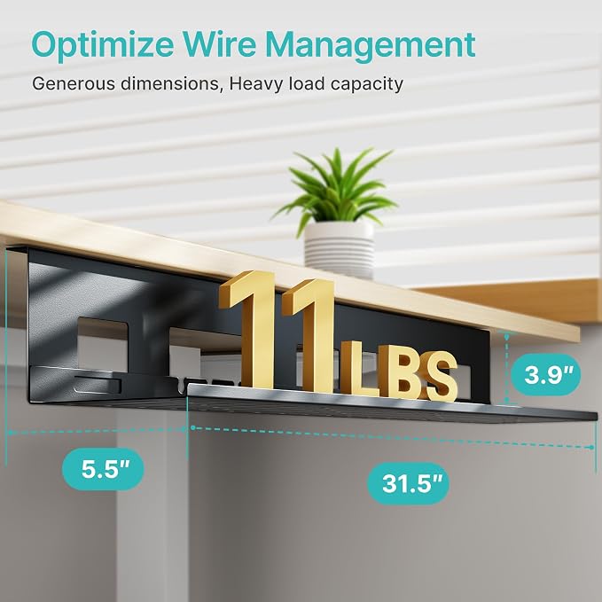 Under Desk Cable Management Tray, 31.5 Inches Metal Cord Organizer Rack - Image 5