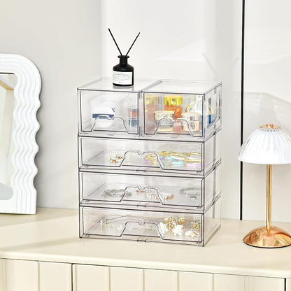 4 Pack Stackable Storage Drawers Clear Acrylic Organizer Bathroom Makeup - Image 5