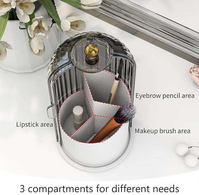 Makeup Brush Holder with Dustproof Cover 360 Rotating Makeup Brush Organizer - Image 5